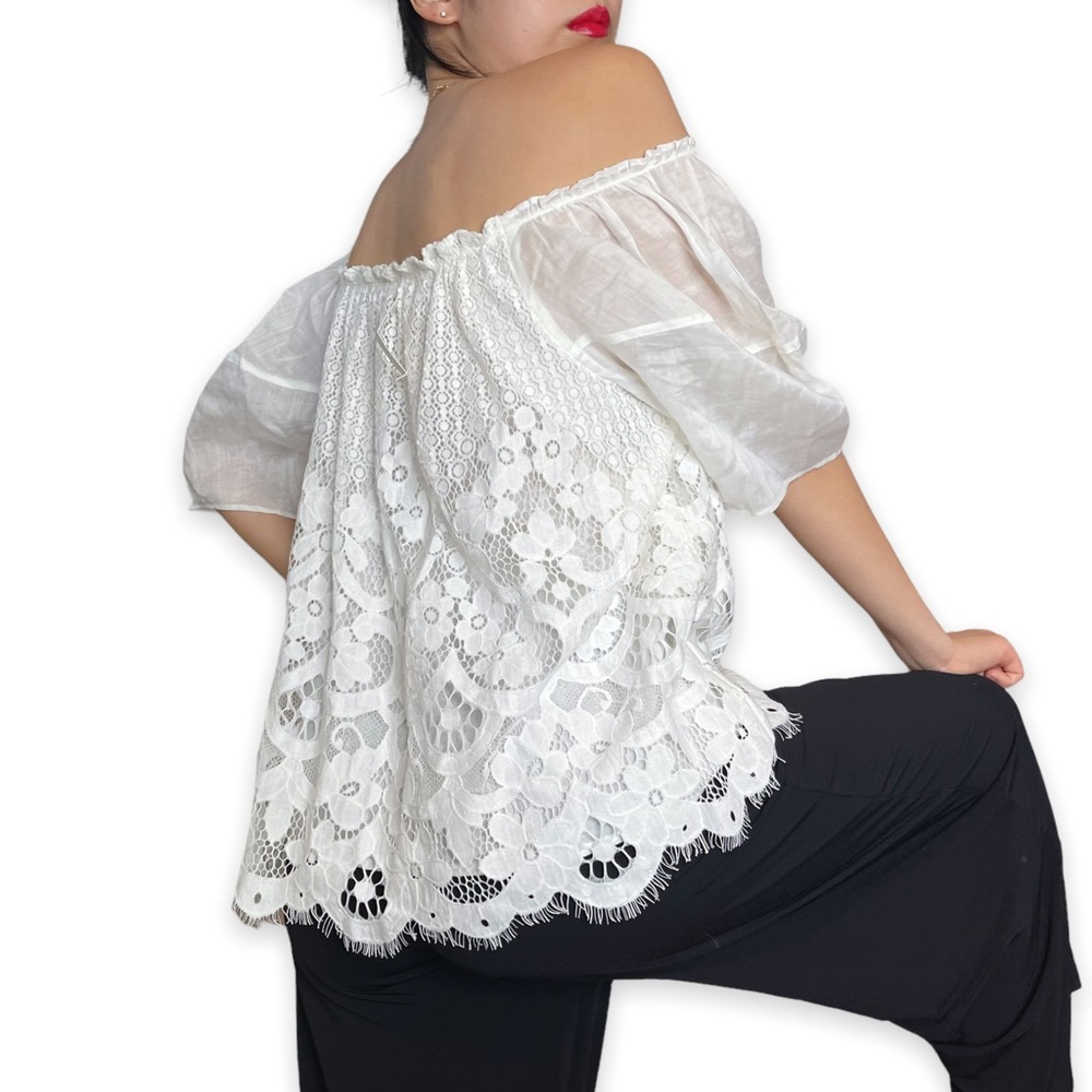 NWT Anthroplogie Moulinette Soeurs Messina White Puffsleeve Lace Top Size L - Picture 10 of 16